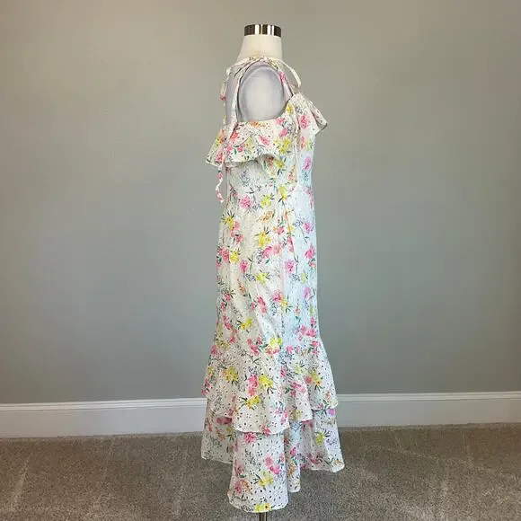 Yumi Kim Floral Cotton Eyelet Lace A-Line Midi San Juan Dress White Size 10 - Picture 4 of 11